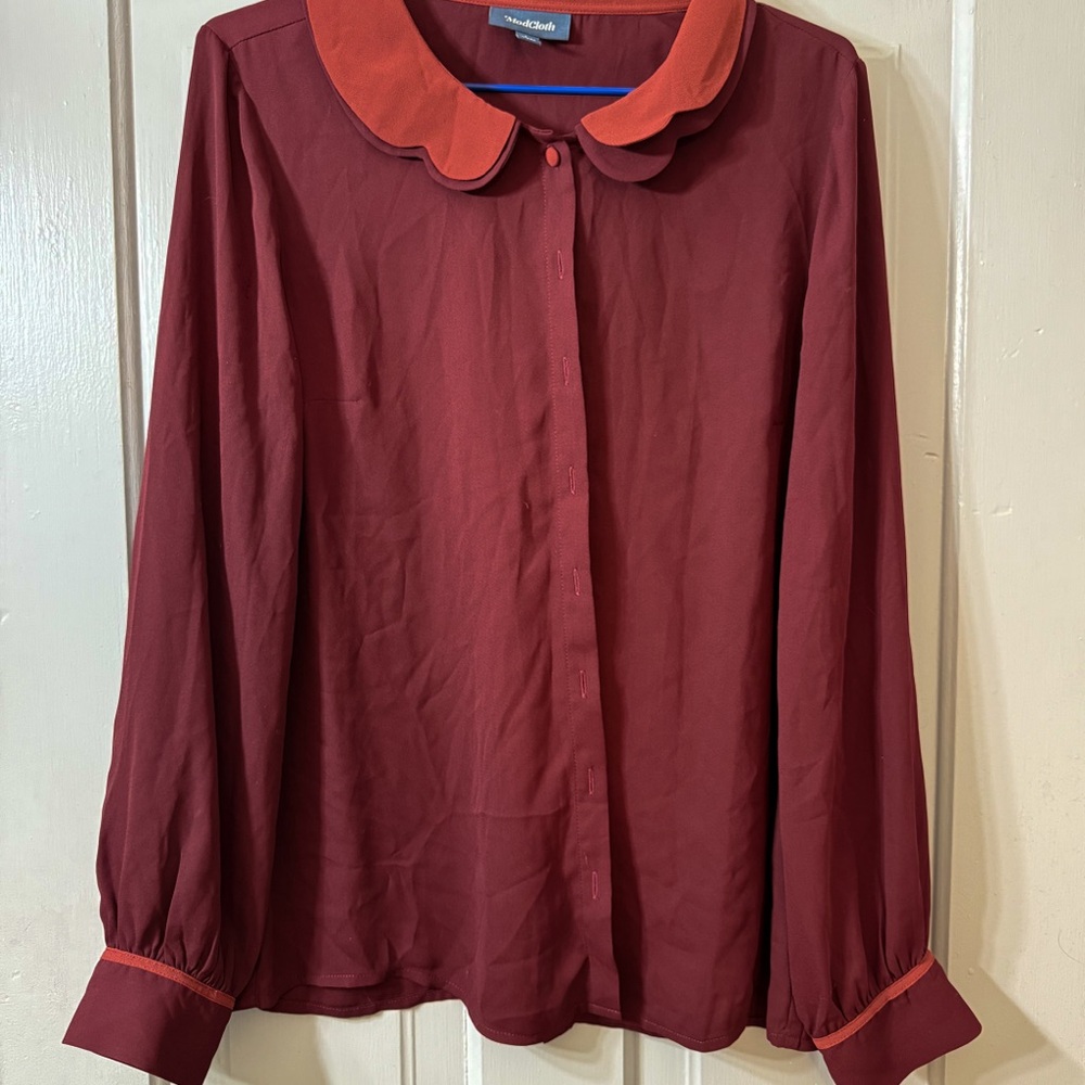 ModCloth your true collars long sleeve blouse burgundy - large
